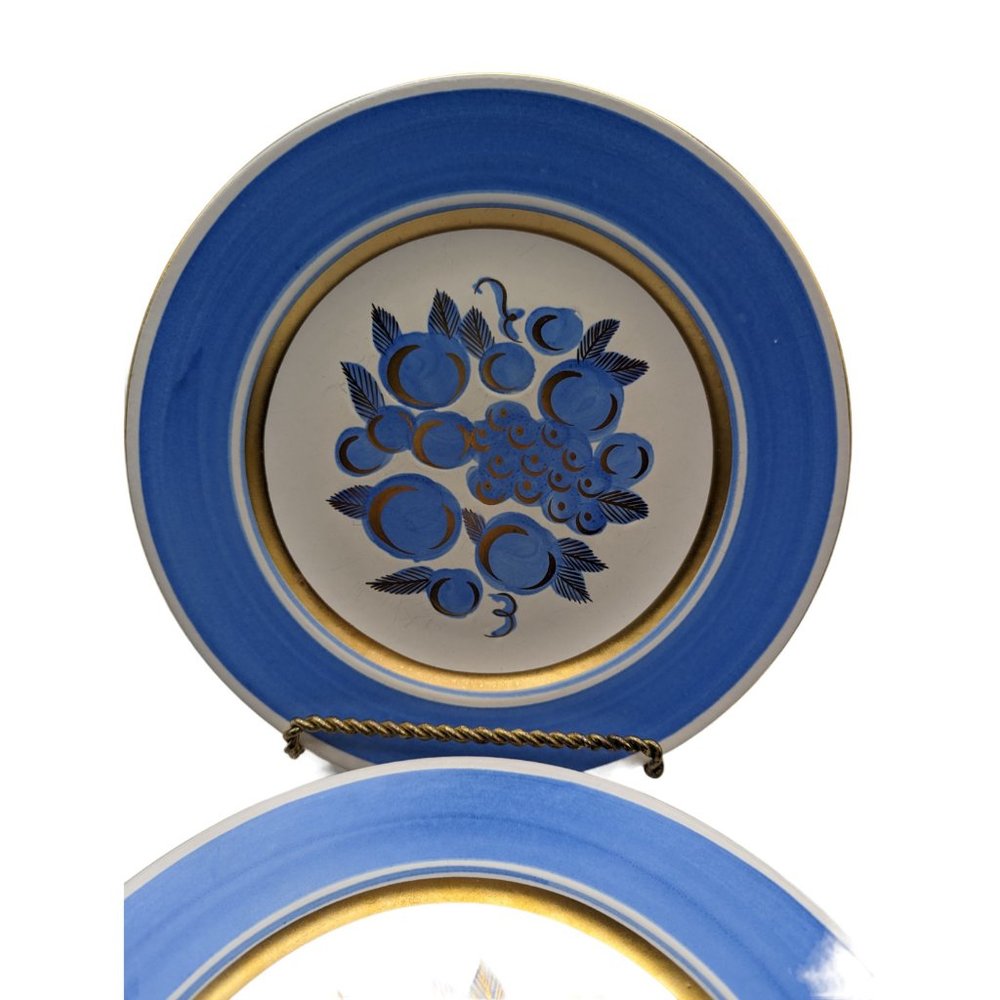 Lot of 2 Vintage Stangl Pottery "Concord" Dinner Plate  White Blue & Gold 11” - Picture 5 of 10